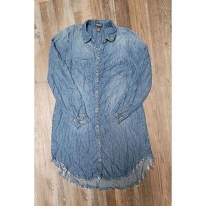 Chelsea & Theodore Women's Denim Shirt Dress Blue Size Medium Long Sleeve Frayed